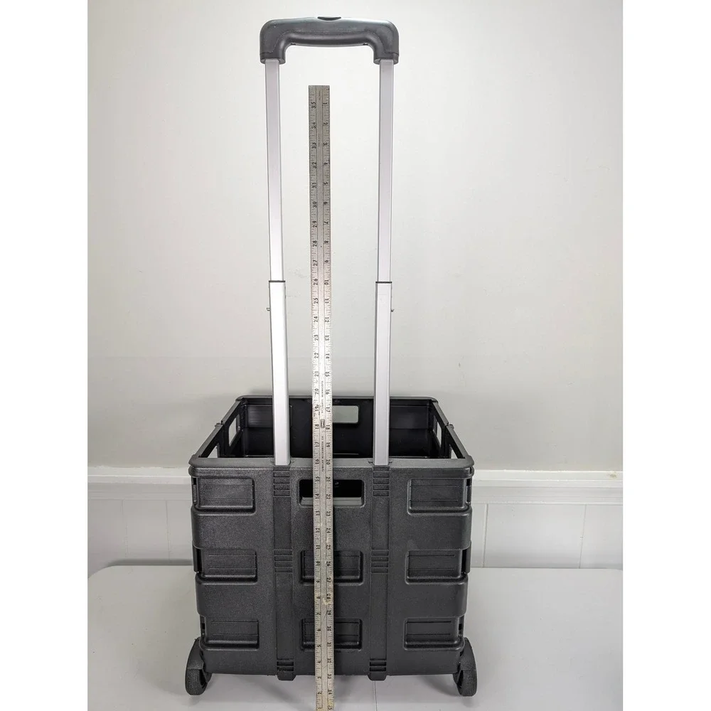 Mesa Inspired Living Folding Utility Cart Black Rolling Collapsible Crate Caddy